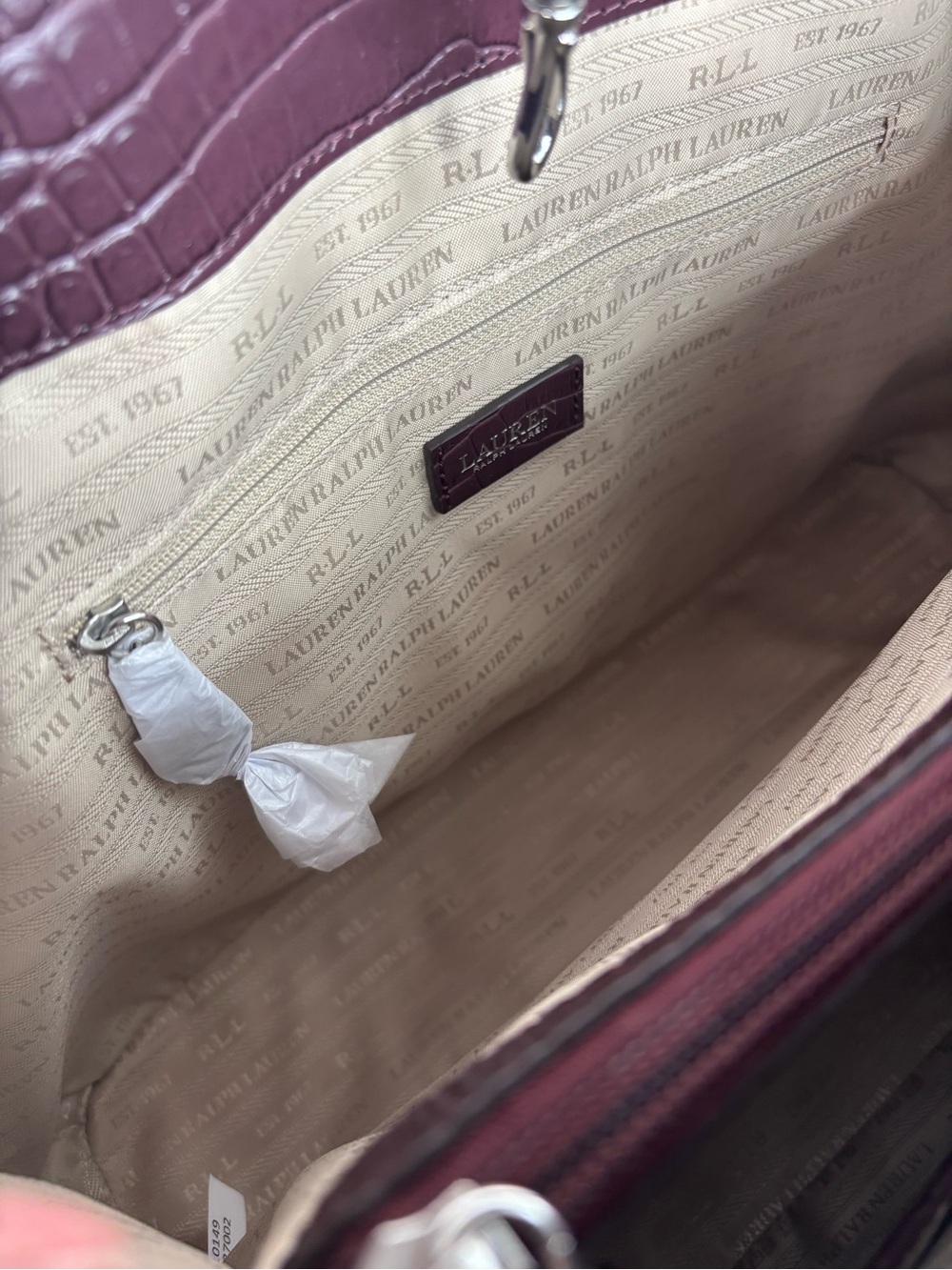 Ralph Lauren Bullion Large Marcy Satchel Croc-Embossed Mahogany Leather Bag - Picture 10 of 16